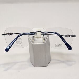 Pure Airlock Embrace 201 Blue Silver Rimless Eyeglass Frames Rectangle Crystals
